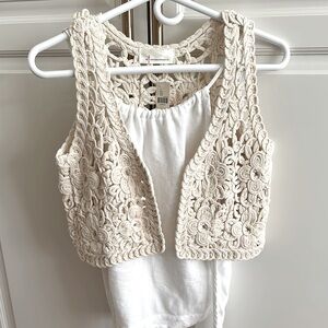 Anthropologie Cream Crochet Vest versatile cropped Size ALL NWT